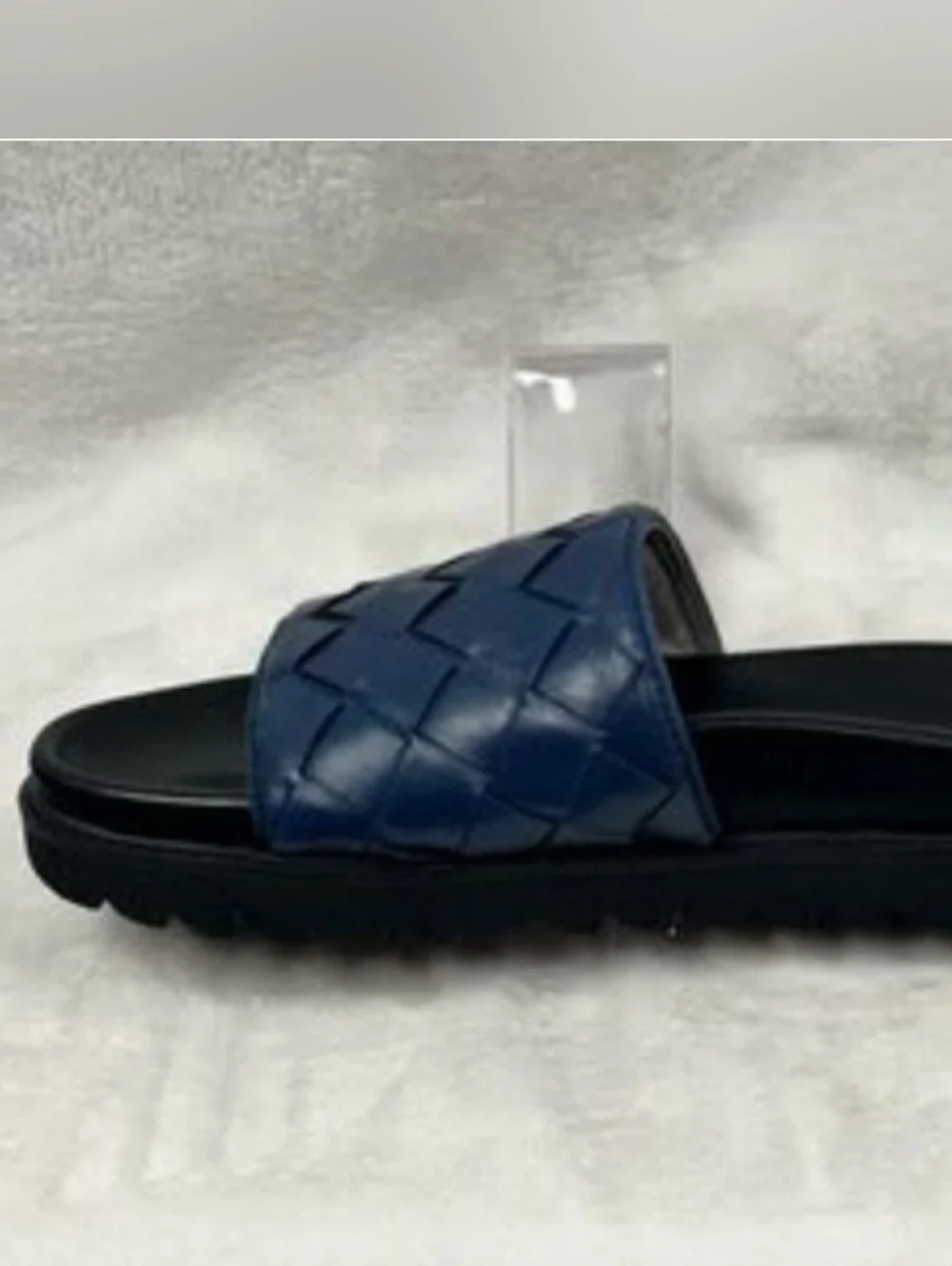 KARL LAGERFELD PARIS Blue Woven Leather Slide LF1S2124 Sandal Mens SZ 11 /44